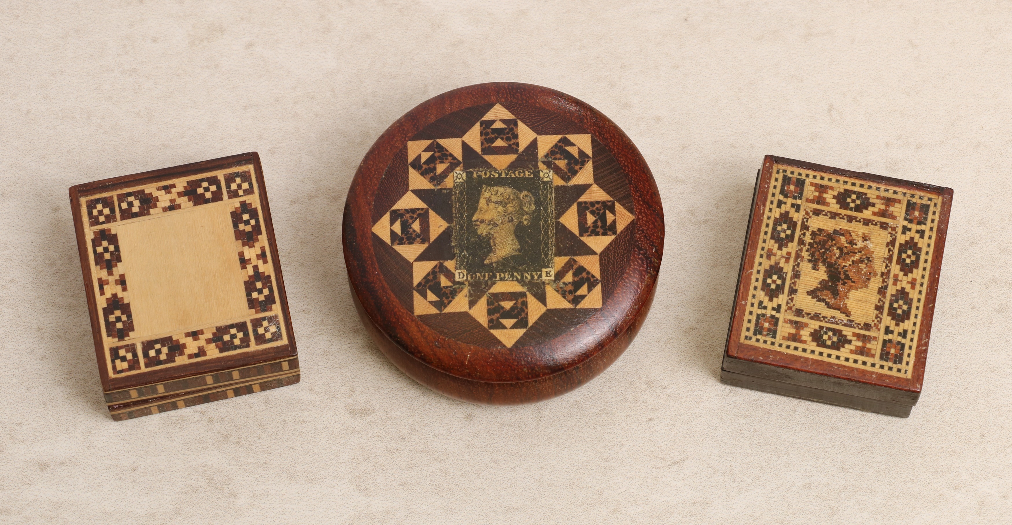A group of three Tunbridge Ware stamp boxes (£150-250)